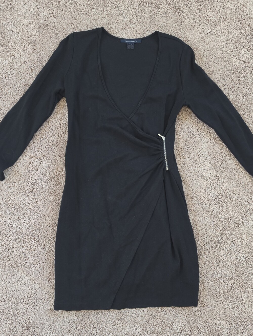 French Connection Black Long-Sleeve Wrap Dress with Side Zip 12